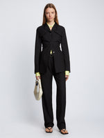 Front full length image of model wearing Drapey Suiting Jacket in BLACK