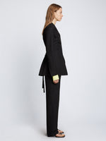 Side full length image of model wearing Drapey Suiting Jacket in BLACK