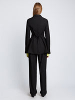 Back full length image of model wearing Drapey Suiting Jacket in BLACK