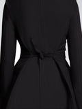 Detail image of model wearing Drapey Suiting Jacket in BLACK