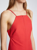 Detail image of model wearing Drapey Suiting Cut Out Dress in CHERRY