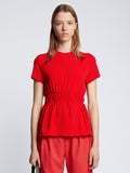 Front cropped image of model wearing Ruched Side Tie T-Shirt in CHERRY