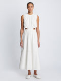 Front full length image of model wearing Poplin Cut Out Midi Dress in OFF WHITE