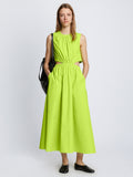 Front full length image of model wearing Poplin Cut Out Midi Dress in GREEN APPLE