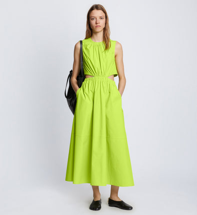 Front full length image of model wearing Poplin Cut Out Midi Dress in GREEN APPLE