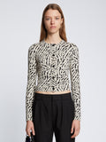 Front cropped image of model wearing Animal Jacquard Cardigan in BEIGE/BLACK