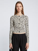 Front cropped image of model wearing Animal Jacquard Cardigan in BEIGE/BLACK