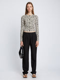 Front full length image of model wearing Animal Jacquard Cardigan in BEIGE/BLACK