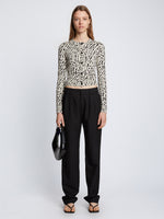 Front full length image of model wearing Animal Jacquard Cardigan in BEIGE/BLACK