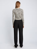 Back full length image of model wearing Animal Jacquard Cardigan in BEIGE/BLACK