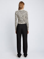 Back full length image of model wearing Animal Jacquard Cardigan in BEIGE/BLACK