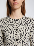 Detail image of model wearing Animal Jacquard Cardigan in BEIGE/BLACK