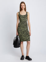 Front full length image of model wearing Animal Jacquard Tank Top Dress in BLACK/LIME