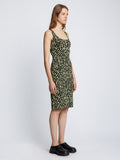 Side full length image of model wearing Animal Jacquard Tank Top Dress in BLACK/LIME