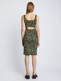 Back full length image of model wearing Animal Jacquard Tank Top Dress in BLACK/LIME