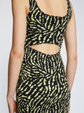 Detail image of model wearing Animal Jacquard Tank Top Dress in BLACK/LIME