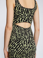 Detail image of model wearing Animal Jacquard Tank Top Dress in BLACK/LIME
