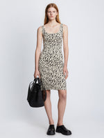 Front full length image of model wearing Animal Jacquard Tank Top Dress in BEIGE/BLACK