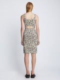 Back full length image of model wearing Animal Jacquard Tank Top Dress in BEIGE/BLACK