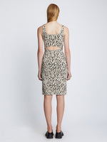 Back full length image of model wearing Animal Jacquard Tank Top Dress in BEIGE/BLACK