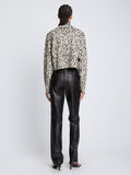 Back full length image of model wearing Animal Jacquard Sweater in BEIGE/BLACK