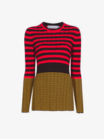 Still Life image of Slinky Stripe Long Sleeve Sweater in CHERRY/GOLDEN ROD/BLACK