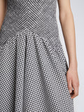 Detail image of model wearing Gingham Seersucker Smocked Dress in OFF WHITE/BLACK