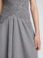 Detail image of model wearing Gingham Seersucker Smocked Dress in OFF WHITE/BLACK