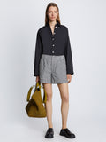Front full length image of model wearing Gingham Seersucker Boxer Shorts in OFF WHITE/BLACK