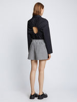 Back full length image of model wearing Gingham Seersucker Boxer Shorts in OFF WHITE/BLACK