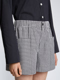 Detail image of model wearing Gingham Seersucker Boxer Shorts in OFF WHITE/BLACK