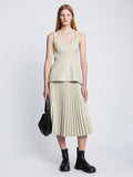 Front full length image of model wearing Faux Leather Bustier Top in CHALK