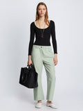 Front full length image of model wearing Solid Cotton Linen Easy Pants in LIGHT SEAFOAM