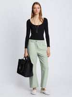 Front full length image of model wearing Solid Cotton Linen Easy Pants in LIGHT SEAFOAM