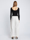 Back full length image of model wearing Solid Cotton Linen Easy Pants in OFF WHITE