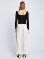 Back full length image of model wearing Solid Cotton Linen Easy Pants in OFF WHITE