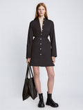 Front full length image of model wearing Soft Poplin Button Down Shirt Dress in BLACK
