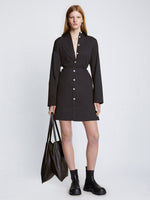 Front full length image of model wearing Soft Poplin Button Down Shirt Dress in BLACK