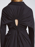 Detail image of model wearing Soft Poplin Button Down Shirt Dress in BLACK