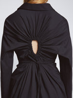 Detail image of model wearing Soft Poplin Button Down Shirt Dress in BLACK