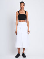 Front full length image of model wearing Soft Poplin Wrap Skirt in OFF WHITE