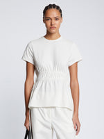 Front cropped image of model wearing Ruched Side Tie T-Shirt in OFF WHITE
