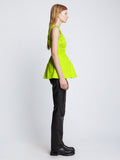 Side full length image of model wearing Poplin Gathered Tank Top in GREEN APPLE