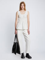Front full length image of model wearing Poplin Gathered Tank Top in OFF WHITE