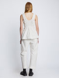 Back full length image of model wearing Poplin Gathered Tank Top in OFF WHITE