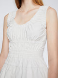 Detail image of model wearing Poplin Gathered Tank Top in OFF WHITE