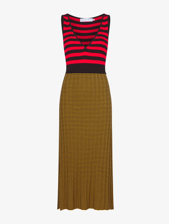 Still Life image of Slinky Stripe Tank Top Dress in CHERRY/GOLDEN ROD/BLACK