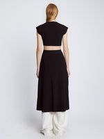 Back full length image of model wearing Pointelle Rib Cut Out Knit Dress in BLACK