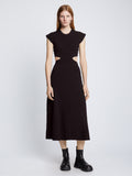 Front full length image of model wearing Pointelle Rib Cut Out Knit Dress in BLACK