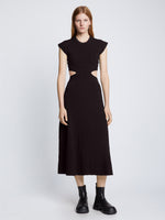 Front full length image of model wearing Pointelle Rib Cut Out Knit Dress in BLACK